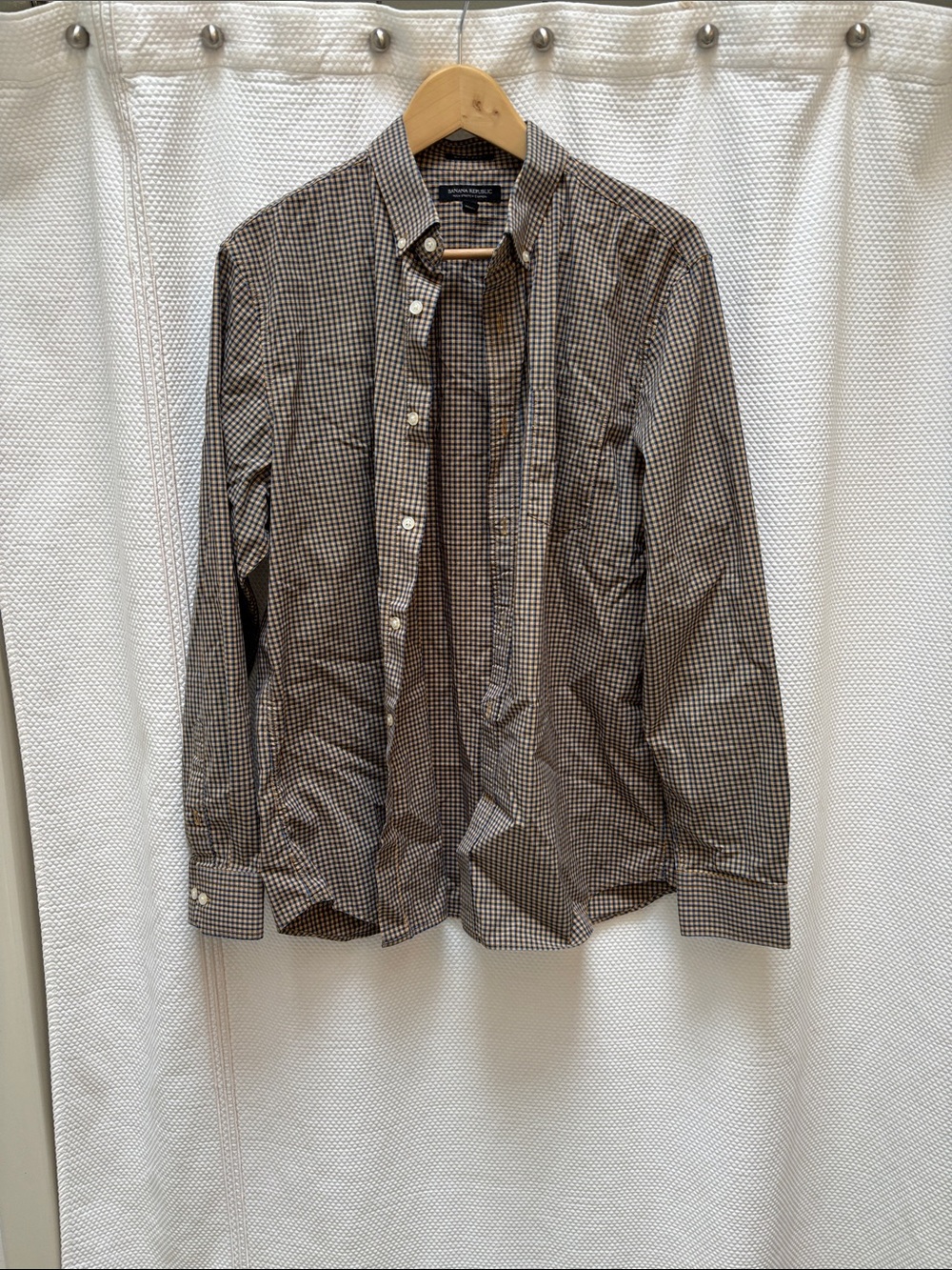 Banana Republic Brown and White Checked Long-Sleeve Button-Down Shirt